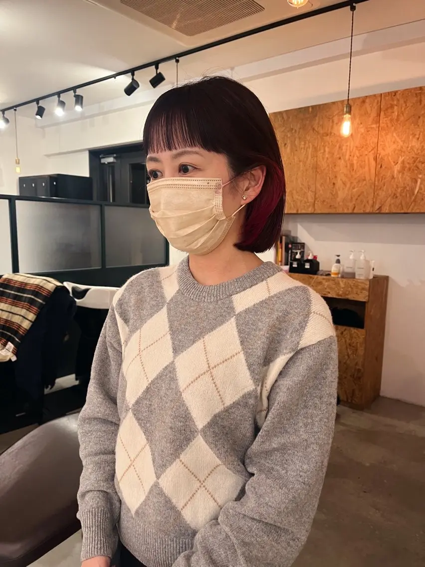 ショート ボブ オン眉 暖色/パーマ 🌼クニトウメイのヘアスタイル