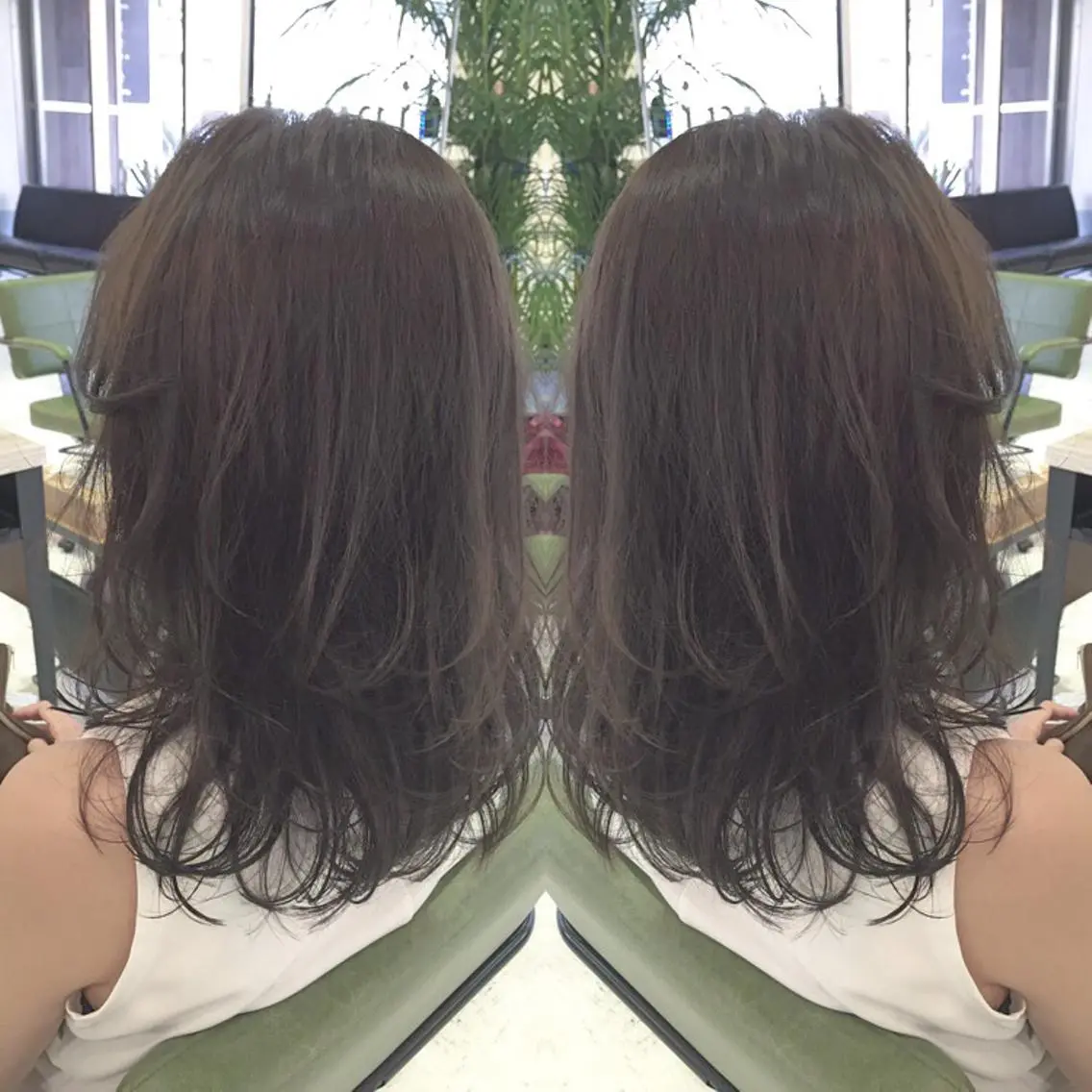 ミディアム セミロング カラー グレージュ イルミナカラー 青木 茂樹⭐️ 透明感カラーのヘアスタイル