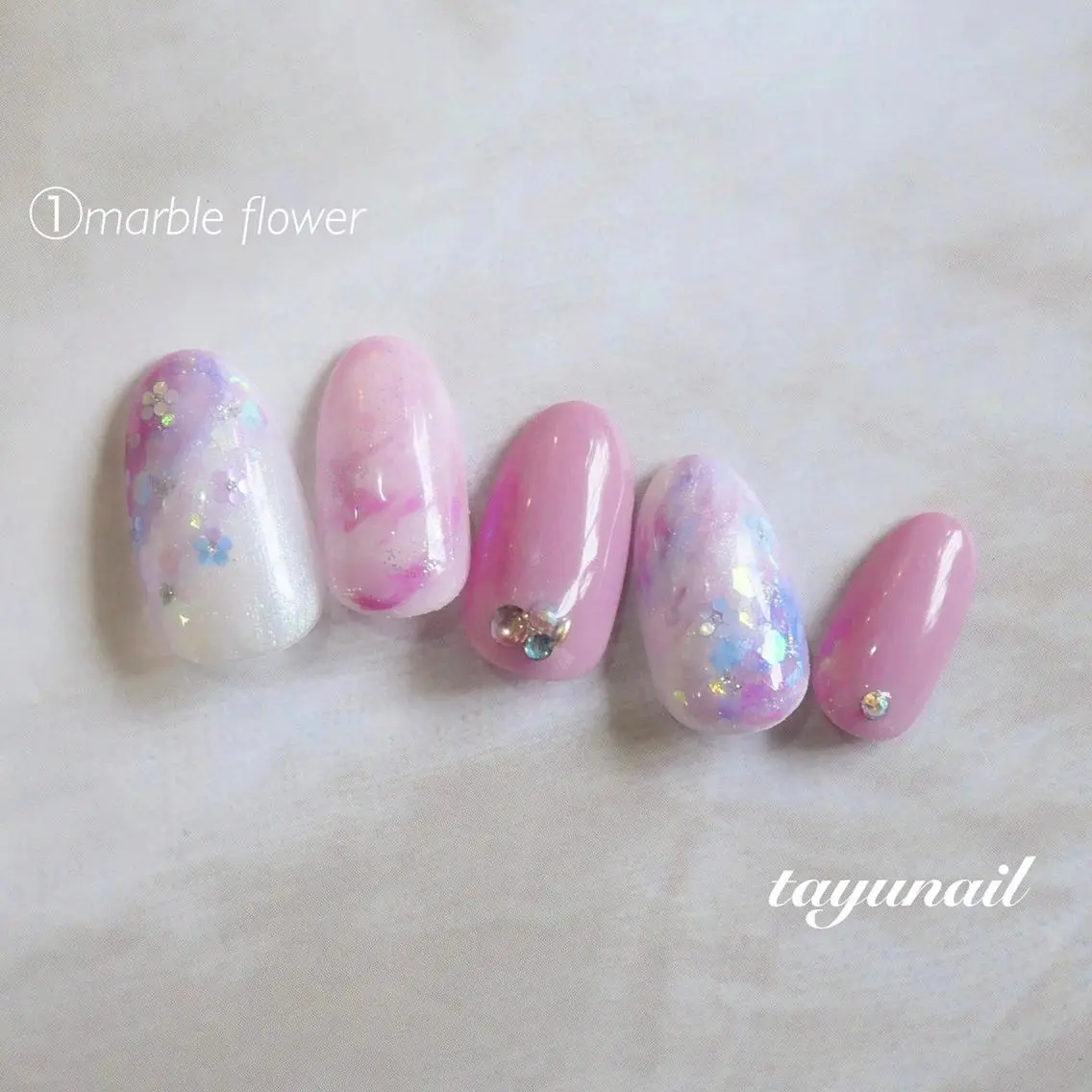 ネイル ブルー フラワーネイル フットネイル 大理石ネイル(マーブル) ニュアンスネイル ネイルサロン 【たゆnail】のネイルデザイン
