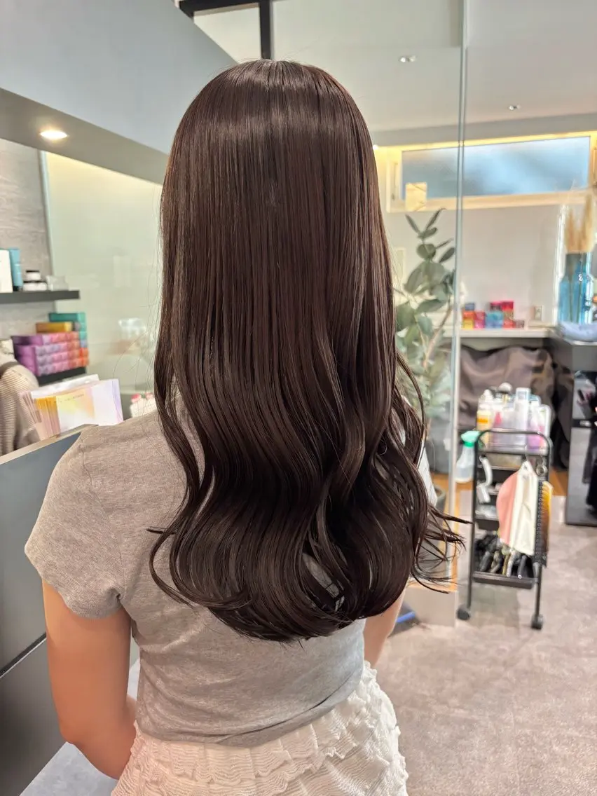 ロング カラー ブリーチ 透明感カラー ダブルカラー グレージュ ブリーチなしカラー ブリーチなし ダブルカラー/ゆなのヘアスタイル