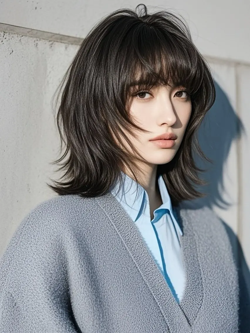 ミディアム ショートボブ ミディアムレイヤー ミディアムパーマ アッシュ ボブ カット ヘアカラー ウルフカット 811 大阪梅田 ウルフのヘアスタイル