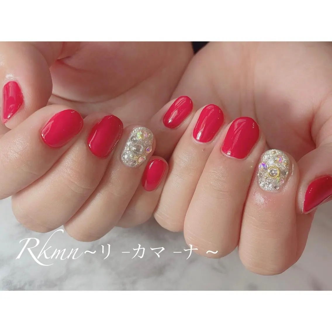 ネイル アートネイル 赤色 シンプルネイル 春ネイル ハンドネイル フットネイル ハンドケア Rkmn ~リ-カマ-ナ~のネイルデザイン