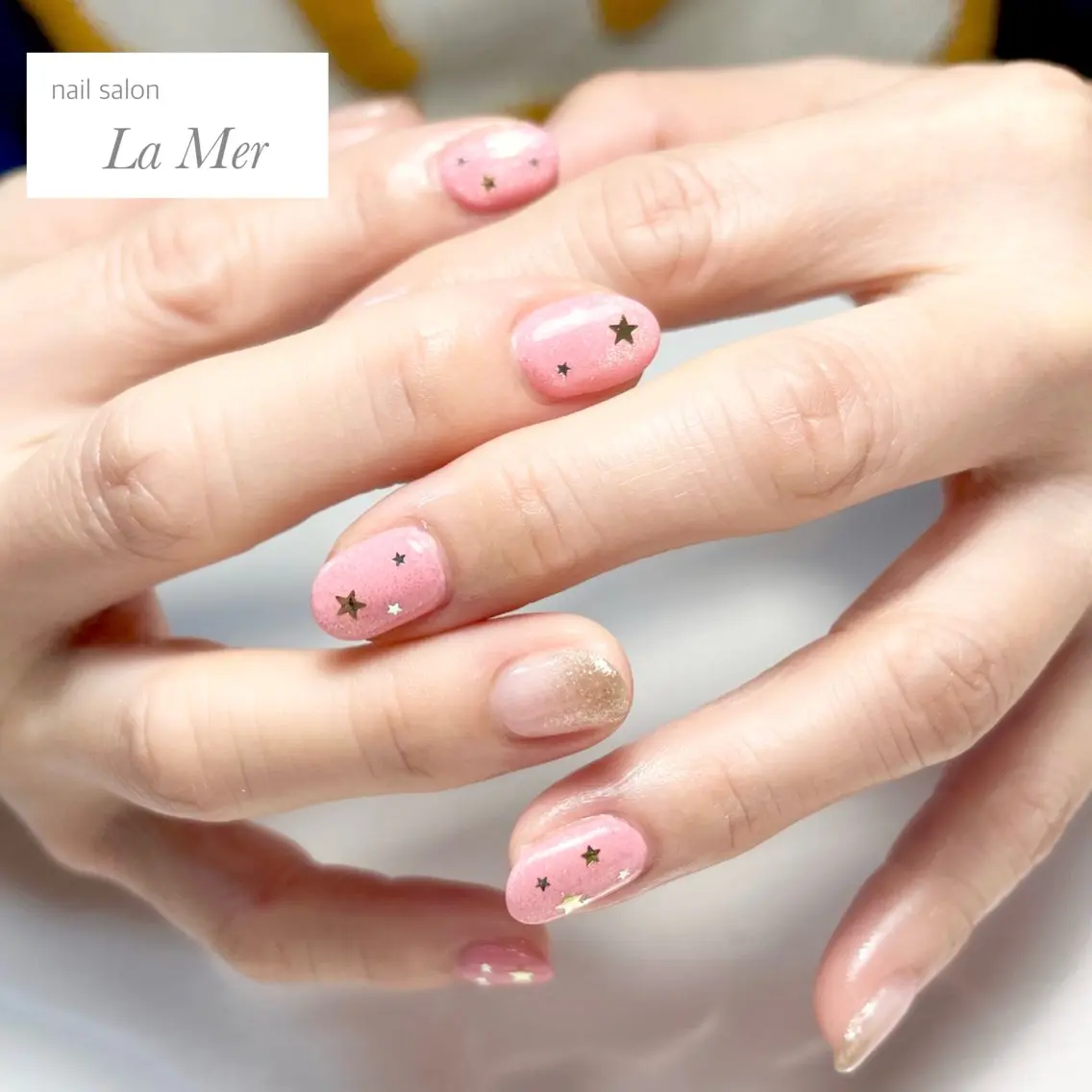 ネイル ゴールド グラデーション マグネットネイル ピンク 春ネイル ハンドネイル nailsalon La Merのネイルデザイン