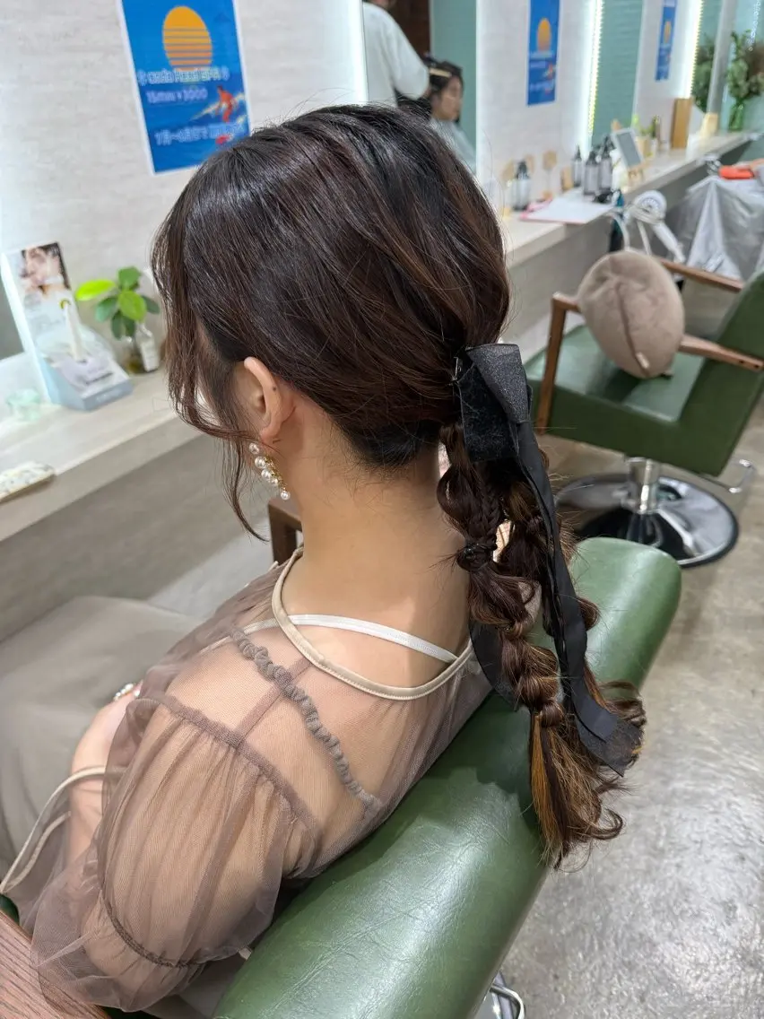 ミディアム ヘアアレンジ 結婚式・ブライダル ミディアムパーマ ボブ ハイライト 髪質改善 縮毛矯正/ /関内/あべももこのヘアスタイル