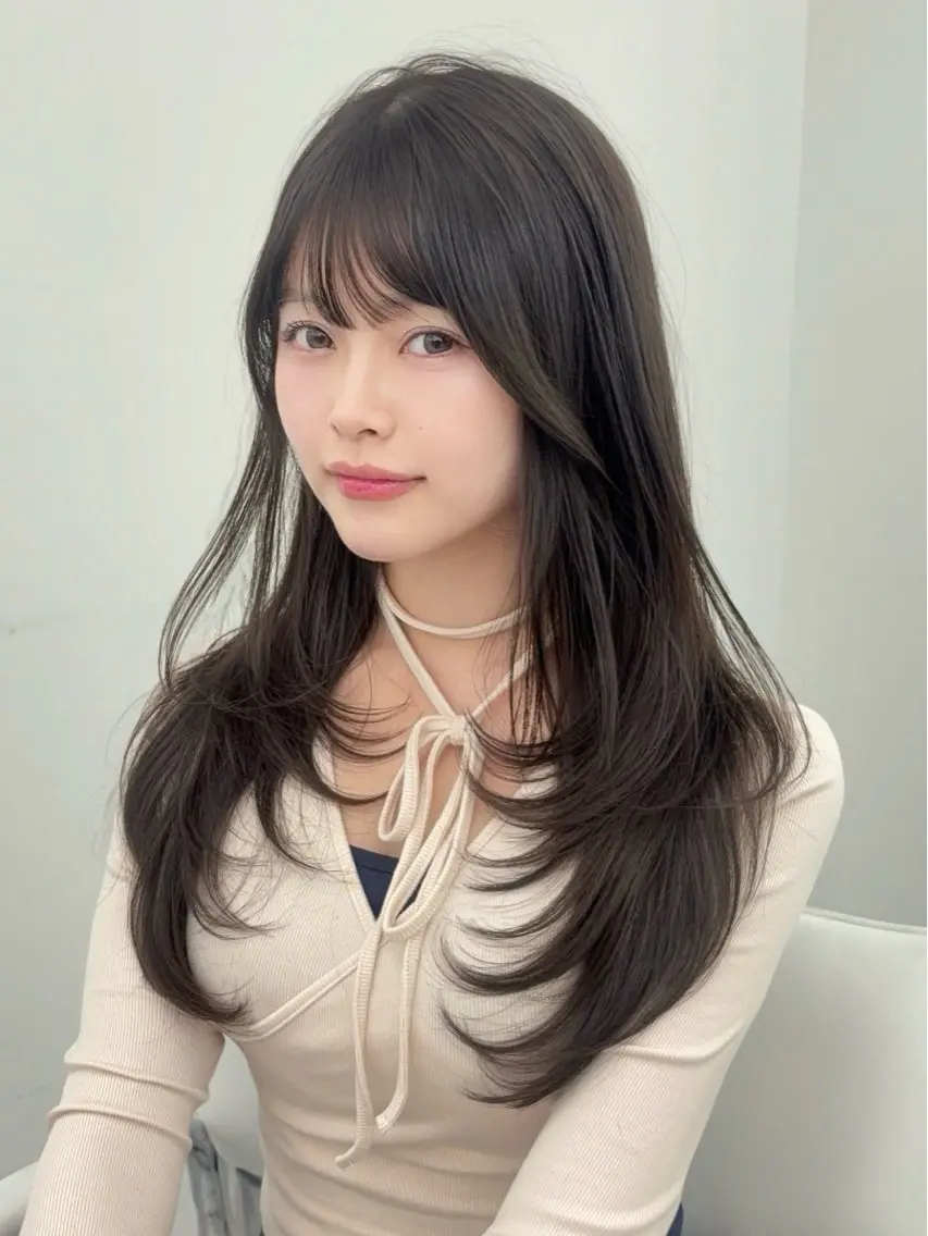 ロング カラー 小顔カット カット ヘアカラー トリートメント 韓国ヘア/レイヤー/ 顔まわり足立遥奈のヘアスタイル