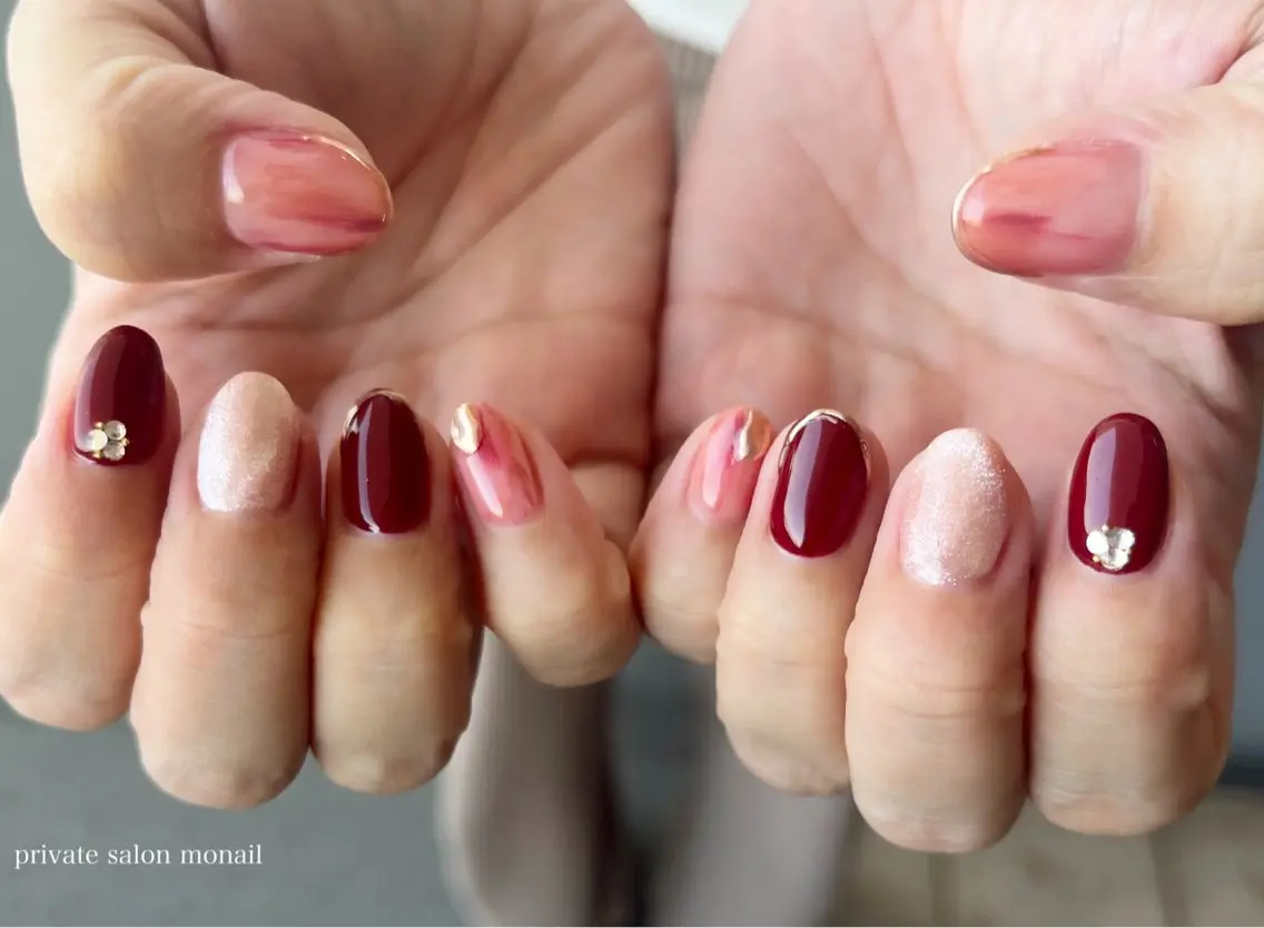 ネイル ボルドー ハンドネイル nail salon monailのネイルデザイン