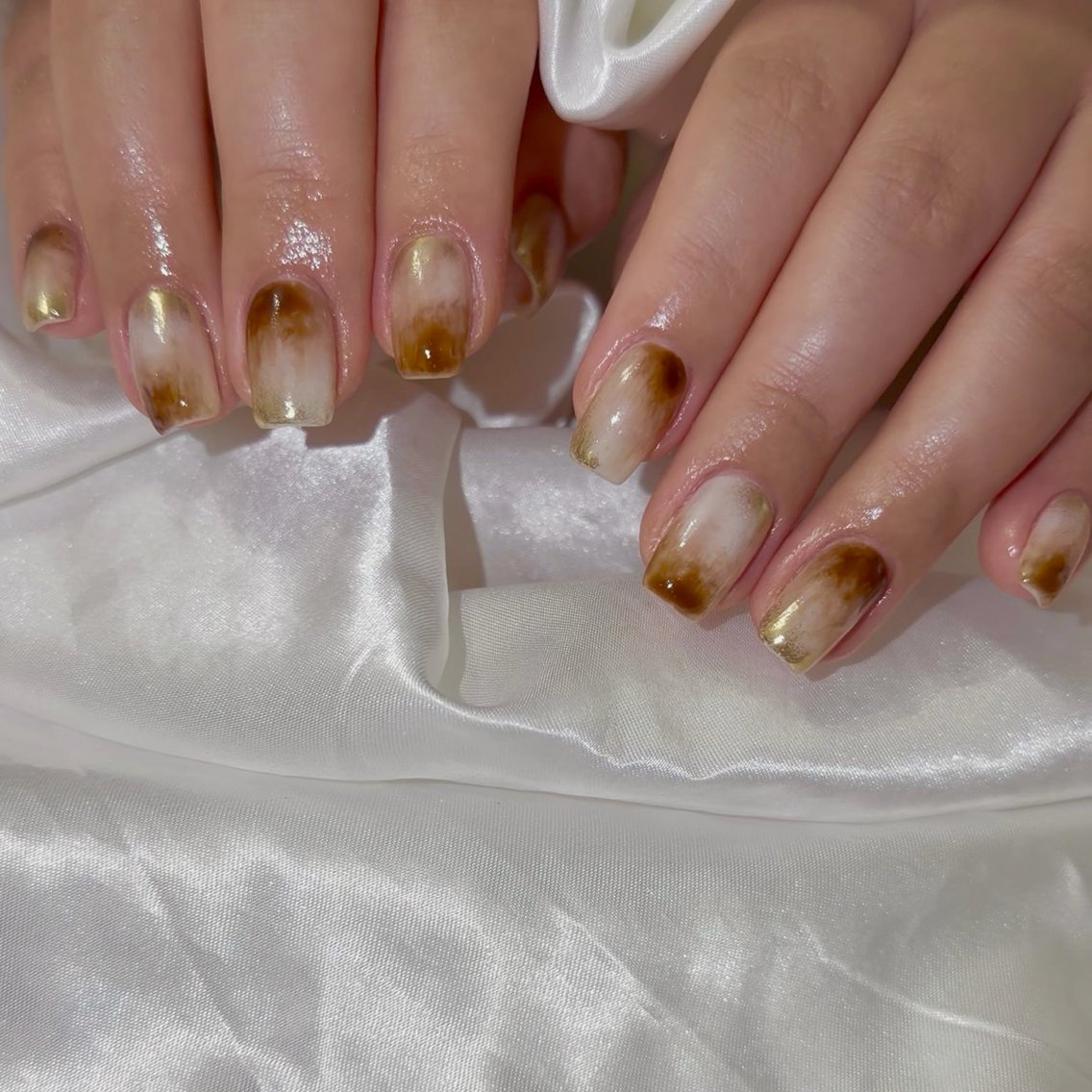 ネイル ブラウン チークネイル クリアネイル フレンチネイル グラデーション ハンドネイル 【nailsalon LaMeL】岡崎のネイルデザイン