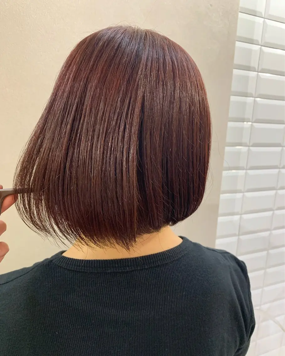 ショート カラー ブリーチ ブラウンカラー ブリーチなしカラー レッドカラー レッドブラウン カット ヘアカラー トリートメント hubhair レイヤー/透明感のヘアスタイル