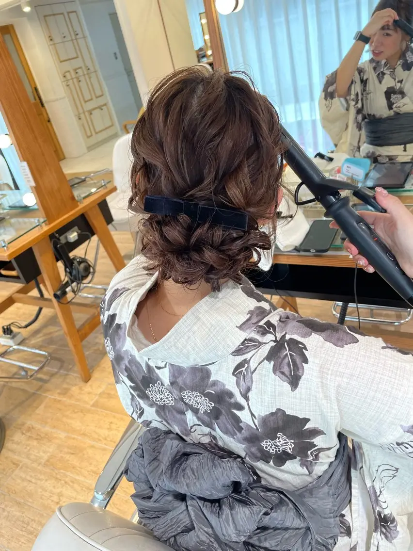 セミロング カラー ヘアアレンジ 着付け ハイトーンピンク🍑 ブリーチ🍑RINAのヘアスタイル
