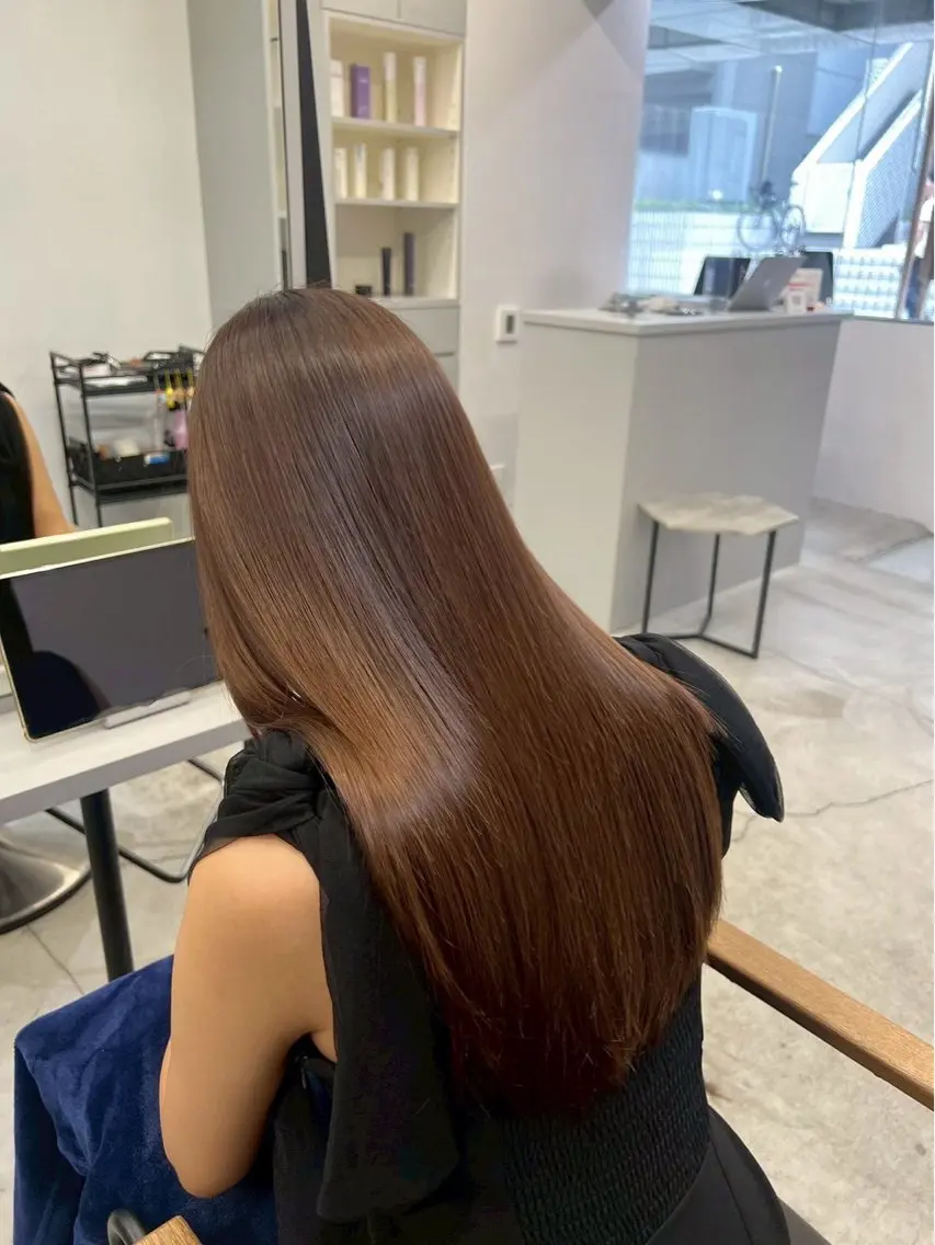 ロング パーマ 縮毛矯正 🍒モテ暖色カラー × うる艶✧ ゆなのヘアスタイル