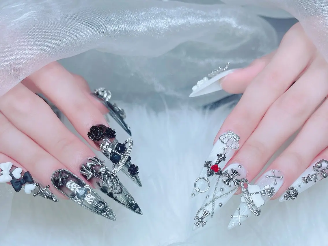 ネイル 成人式 大理石ネイル(マーブル) リボン 夏ネイル ネイルチップ CoCo Nail 長さ出し専門店のネイルデザイン