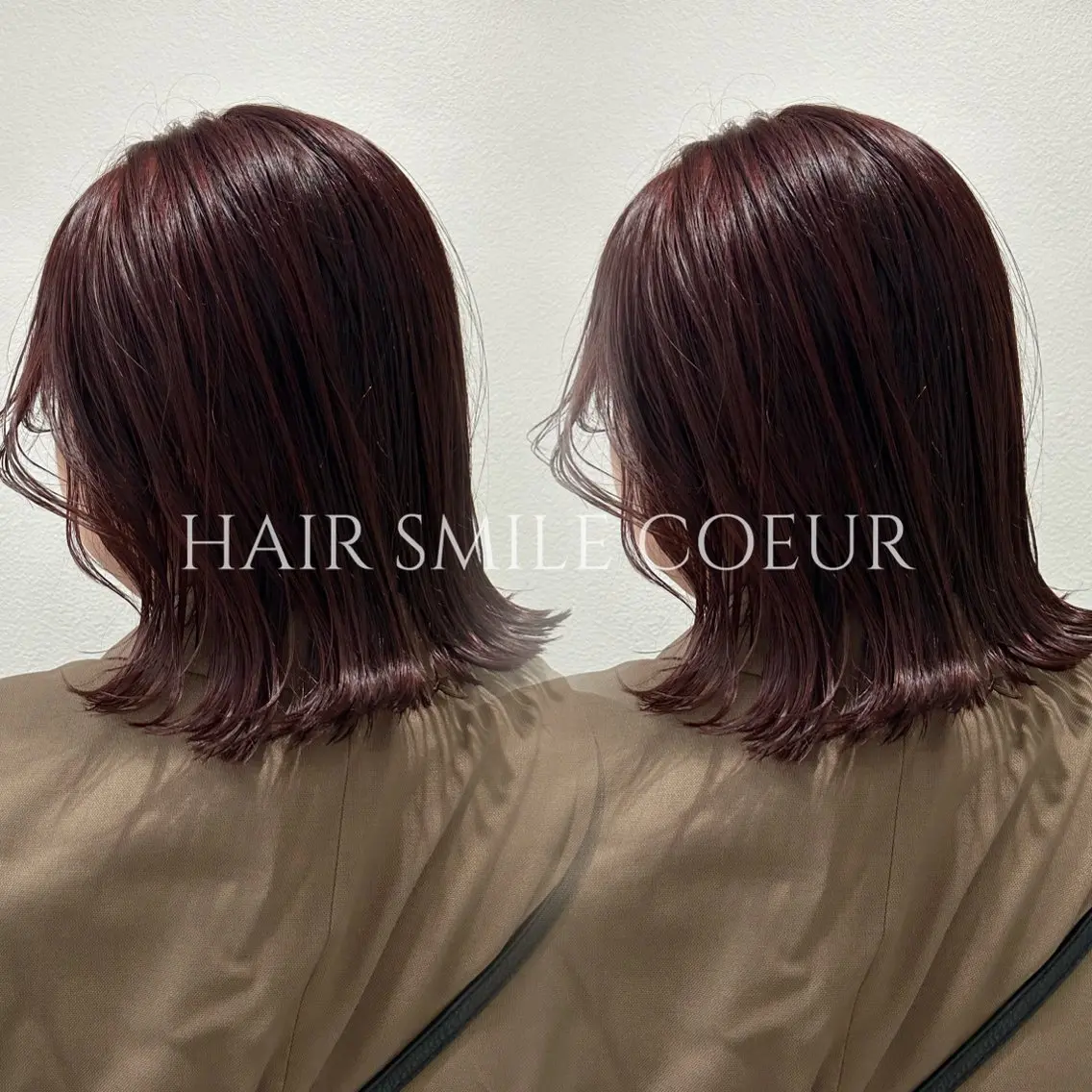 ミディアム カラー カシス 切りっぱなしロブ COEUR🧡 山下　優花のヘアスタイル