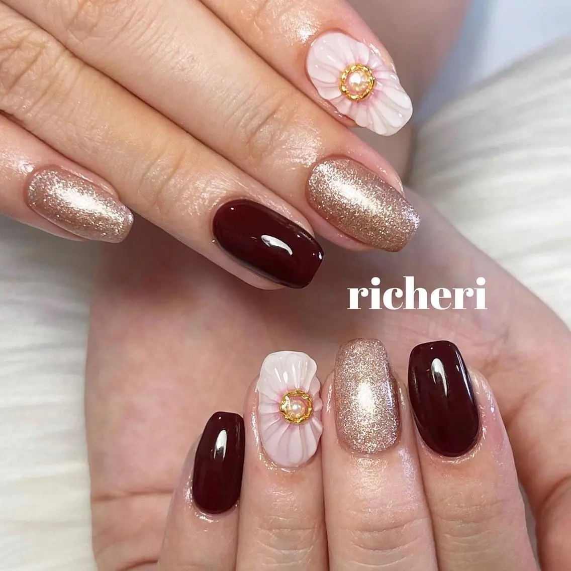 ミディアム ネイル 韓国風ヘア アートネイル フラワーネイル フットネイル フレンチネイル richeri beautyのその他イメージ