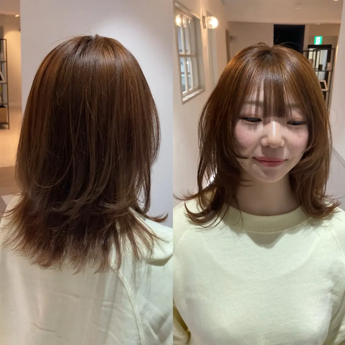セミロング 顔周りカット ウルフカット み うのヘアスタイル