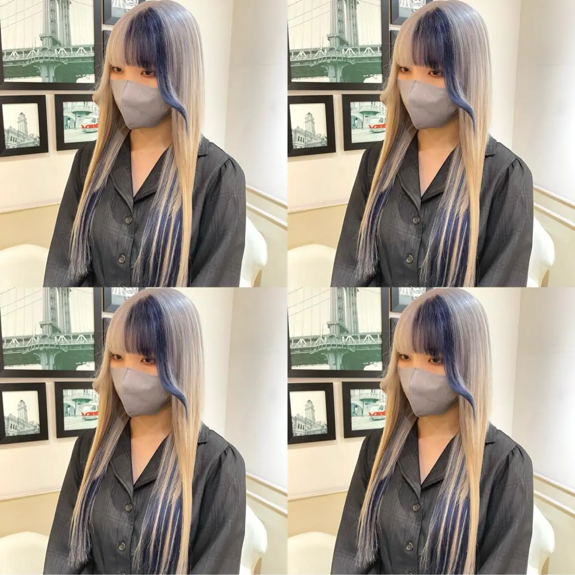 セミロング カラー シールエクステ ダブルカラー ネイビーカラー エクステ 🌟トップデザイナー 高橋🌟のヘアスタイル