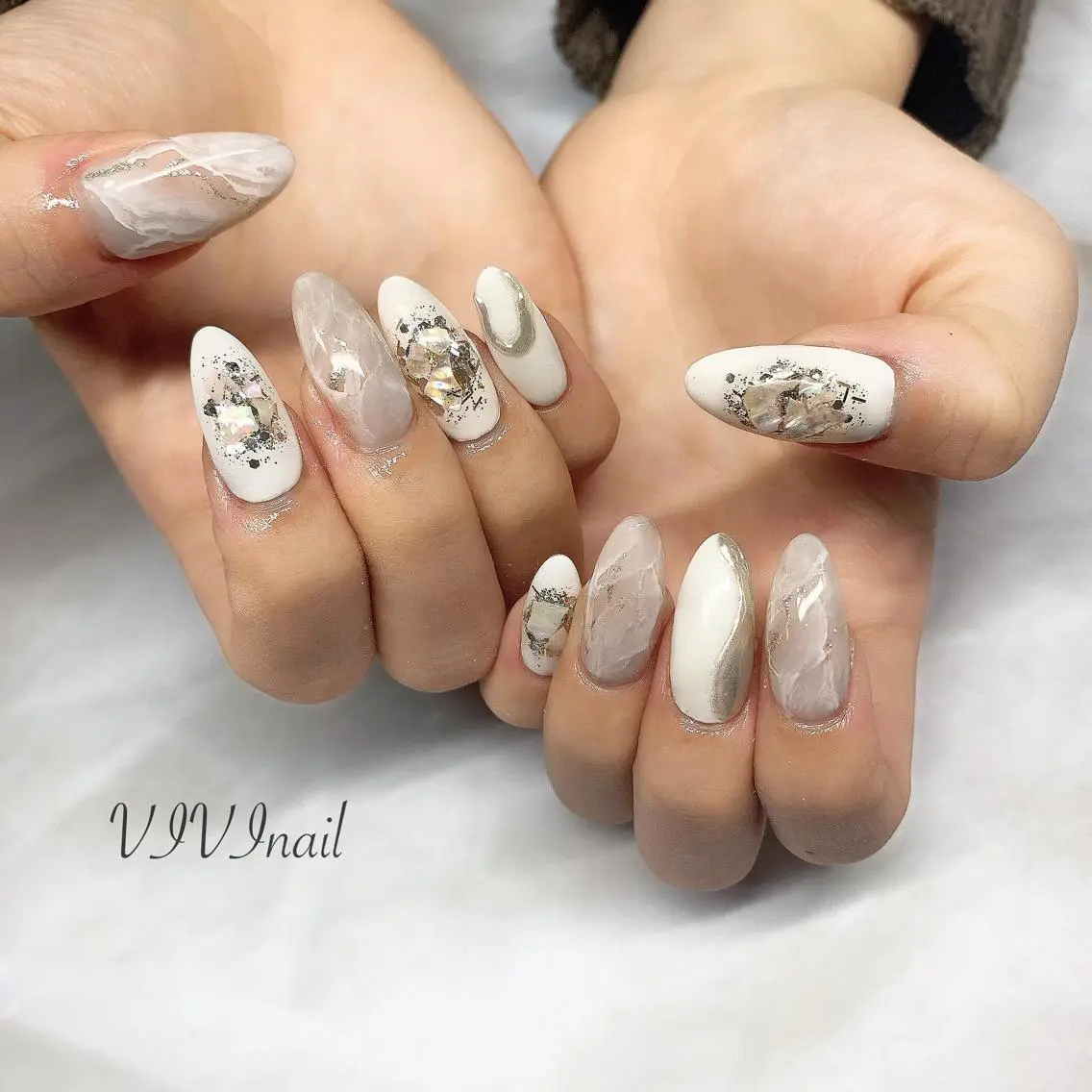 ネイル キラキラネイル 大理石ネイル(マーブル) ハンドネイル vivi nailのネイルデザイン