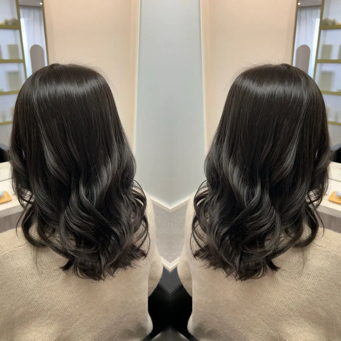 ミディアム カラー グレージュ オリーブグレージュ オリーブグレー 韓国🇰🇷 ✂︎hair 内田愛のヘアスタイル