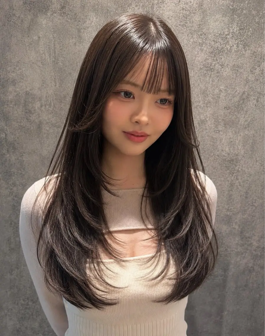 ロング 韓国風ヘア レイヤーカット ロング カット ヘアカラー 松澤 寧音のヘアスタイル