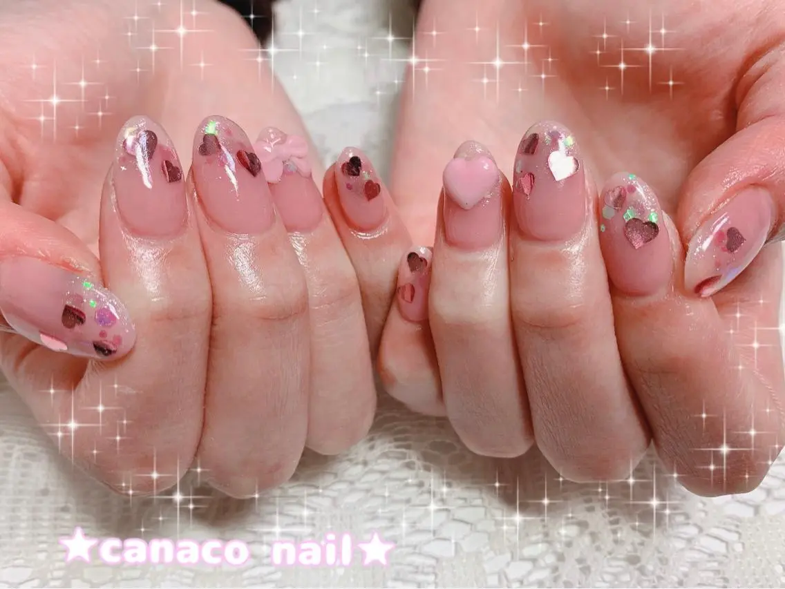 ネイル アートネイル ジェルネイル ガーリー ハート パラジェル ハンドネイル ハンドケア ベテランネイル cnc nailのネイルデザイン