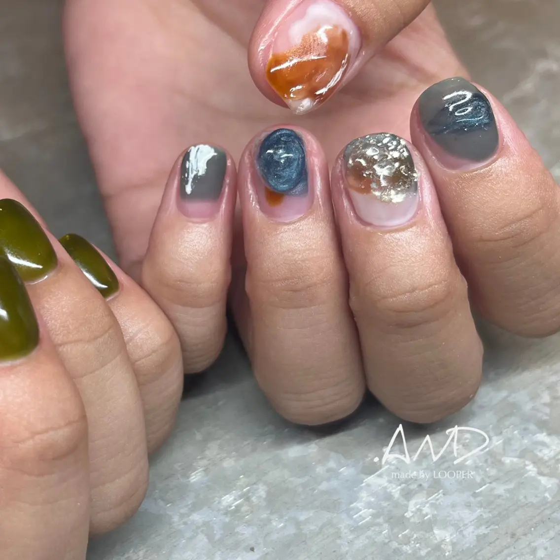 ネイル アートネイル ブルー ニュアンスネイル オレンジ ハンドネイル mzh ...のネイルデザイン