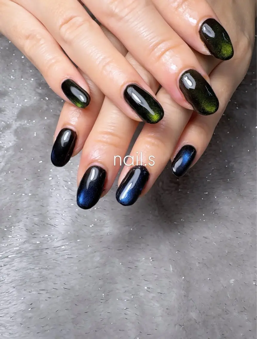 ネイル ブルー グリーン マグネットネイル ハンドネイル nail.s misatoのネイルデザイン
