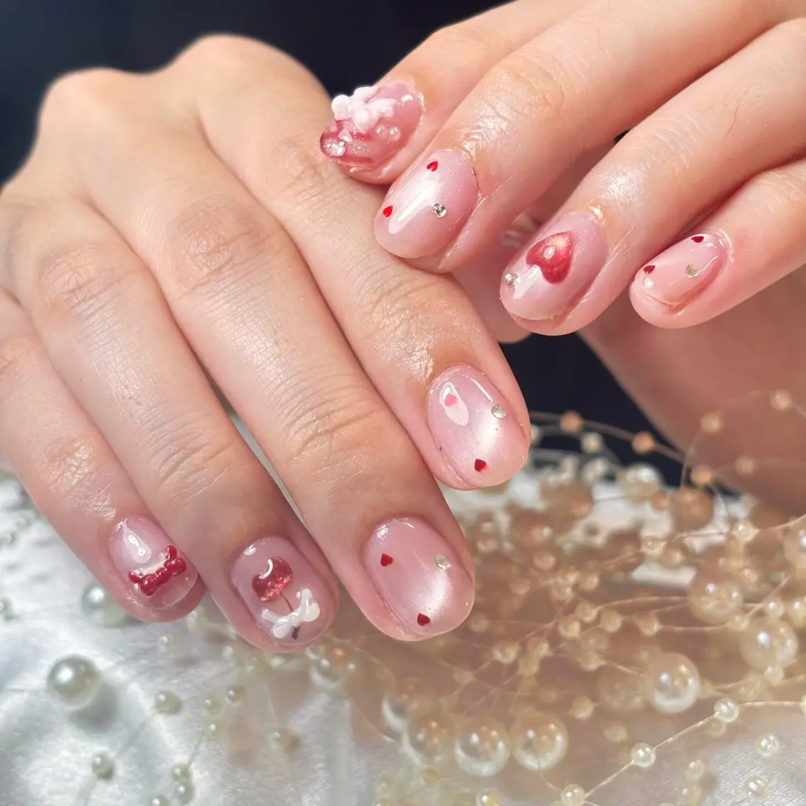 ネイル 桜ネイル 長さ出し フレンチネイル 韓国ネイル マグネットネイル ハンドネイル Kiwami nailsalonのネイルデザイン