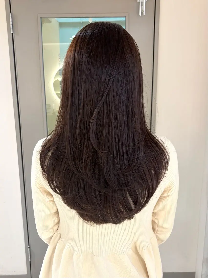 ロング カラー ブラウンカラー チョコレートブラウン レイヤーカット ロング 縮毛矯正 カット ヘアカラー トリートメント 横浜/レイヤーカット /韓国ヘア/佐藤記正のヘアスタイル