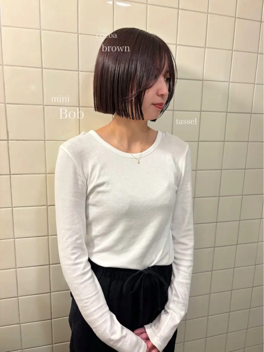 ミディアム カラー ヘアカラー トリートメント 縮毛矯正ボブ&顔まわ レイヤー♡TOMOEのヘアスタイル
