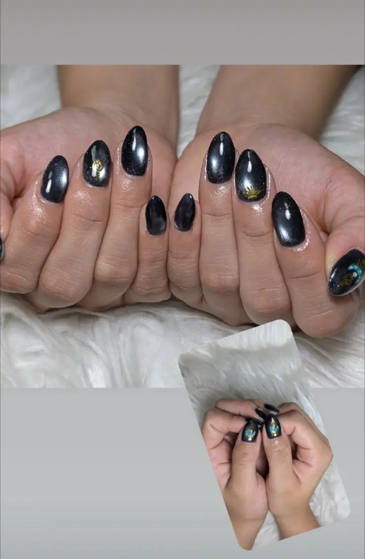ネイル マグネットネイル ネイビー シンプルネイル ハンドネイル m&pPrivate nailsalonのネイルデザイン