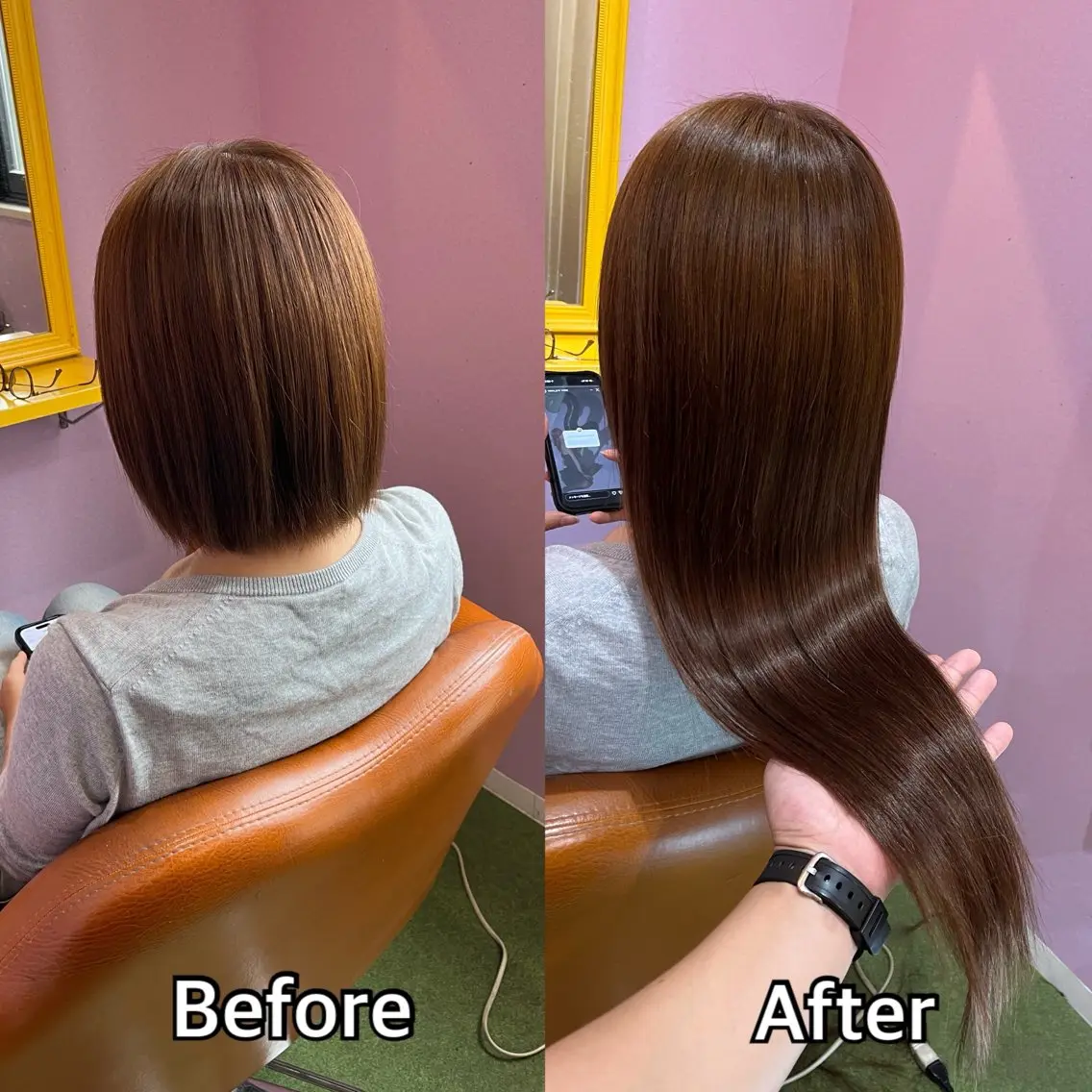 ロング エクステ カラー＋ちび編み込み エクステ/梅田のヘアスタイル