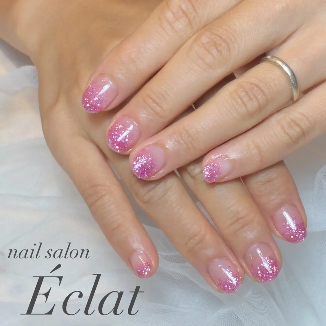 ネイル グラデーション ラメ(グリッター) ラメグラデーション ピンク ハンドネイル nail salon Éclatのネイルデザイン