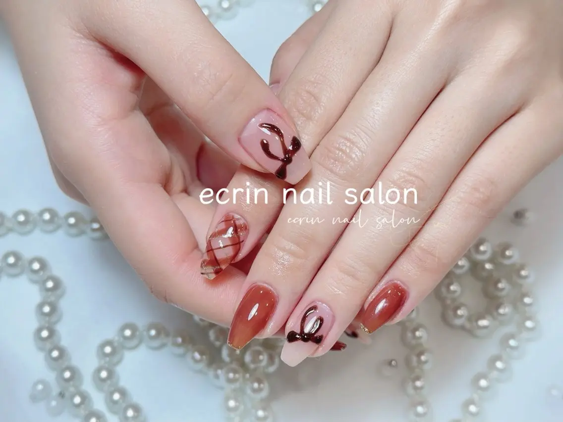ネイル リボン ハンドネイル ハンドケア ecrin nail salon錦糸町のネイルデザイン