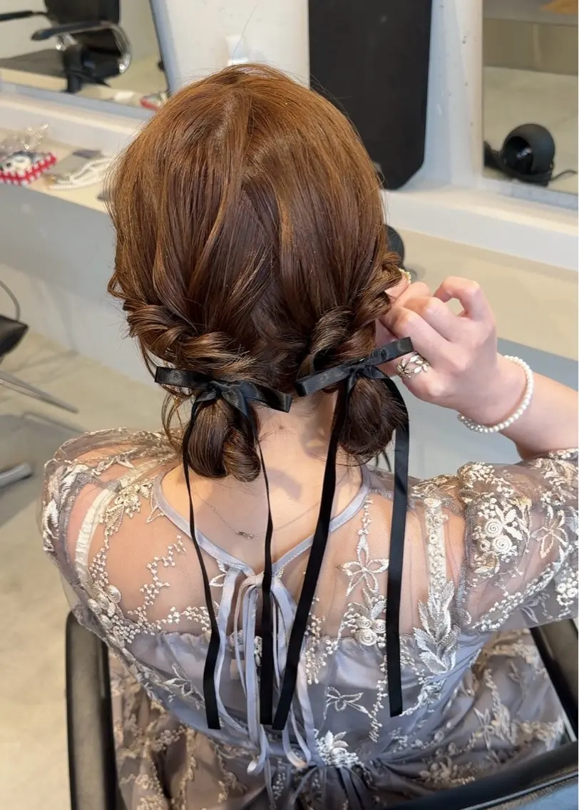 ミディアム ヘアアレンジ お団子ヘア ヘアセット ヘアセット大募集 ˗ˋˏairiˎˊ˗のヘアスタイル