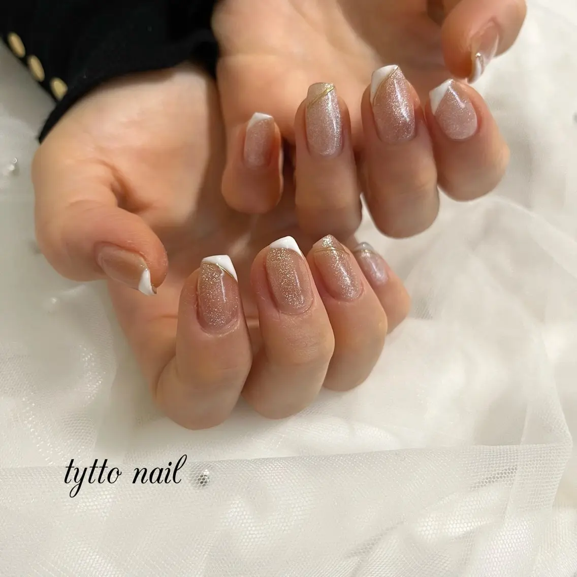 ネイル フレンチネイル ガーリー キラキラネイル ラメ(グリッター) マグネットネイル tytto nail ❤︎eriのネイルデザイン