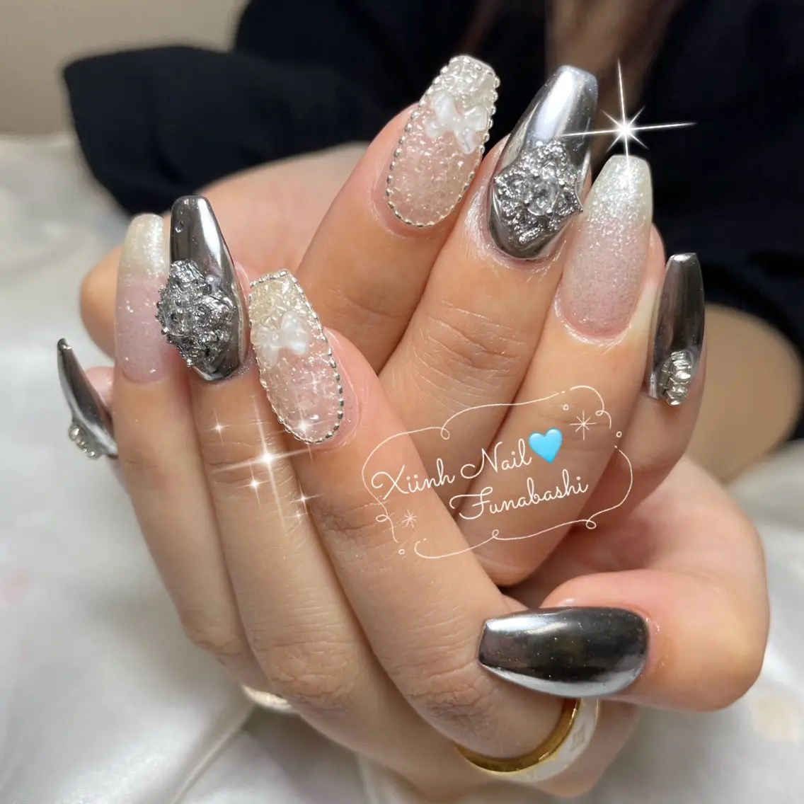 ネイル チークネイル 桜ネイル 長さ出し フットネイル ジェルネイル ハンドネイル XIINH NAIL SALONのネイルデザイン