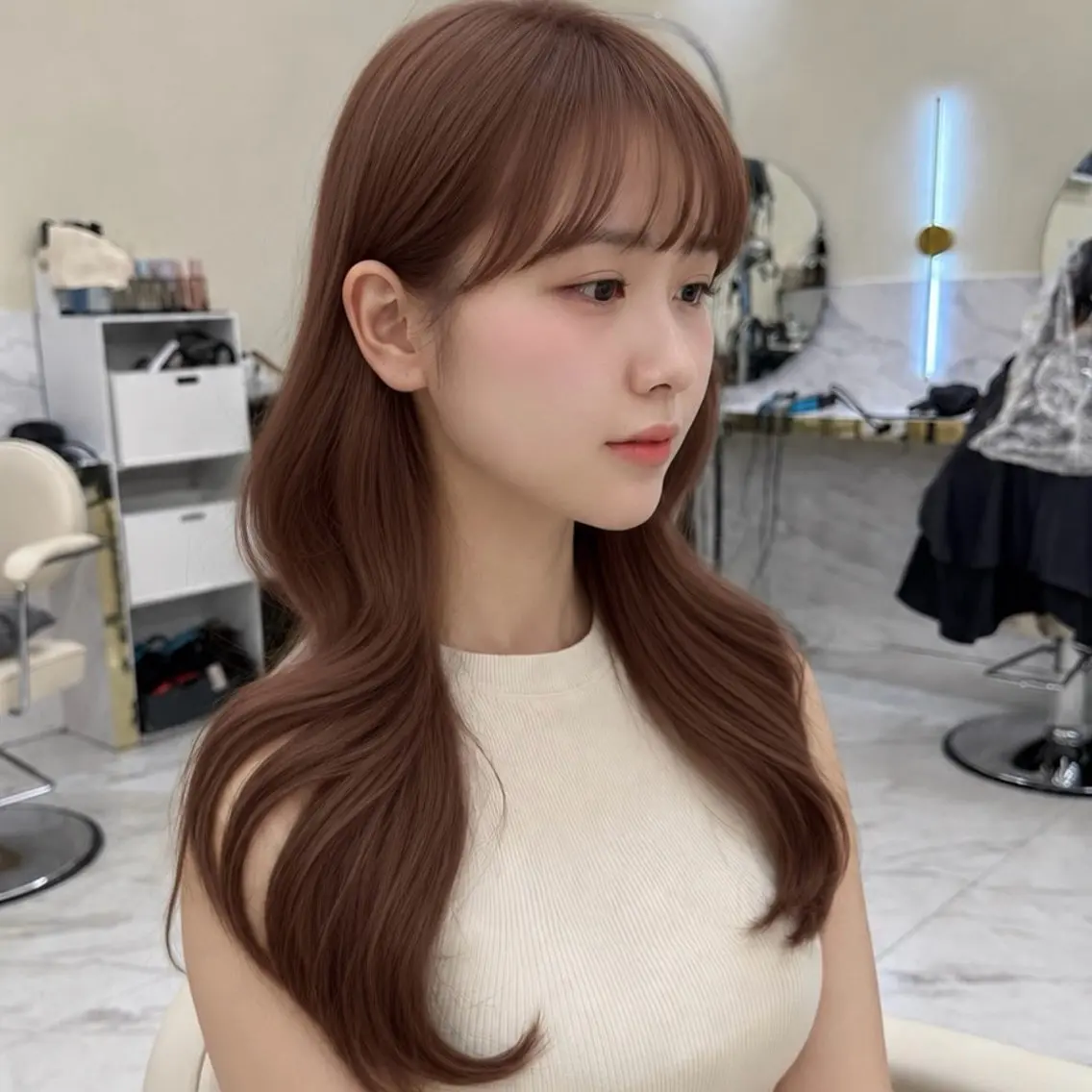 ロング カラー ケアカラー 透明感カラー ピンクカラー ローズカラー くびれヘア カット aku🩷韓国ヘア 暖色カラー🎀のヘアスタイル