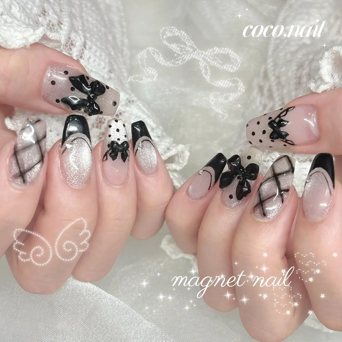 ネイル フレンチネイル マグネットネイル ハンドネイル coco.nail/ y2k/ワンホンのネイルデザイン