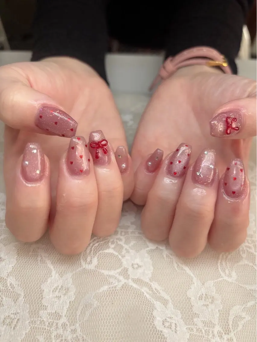 ネイル ハート ピンク ワンホンネイル ハンドネイル ハンドケア 心斎橋Salon Epokkuのネイルデザイン