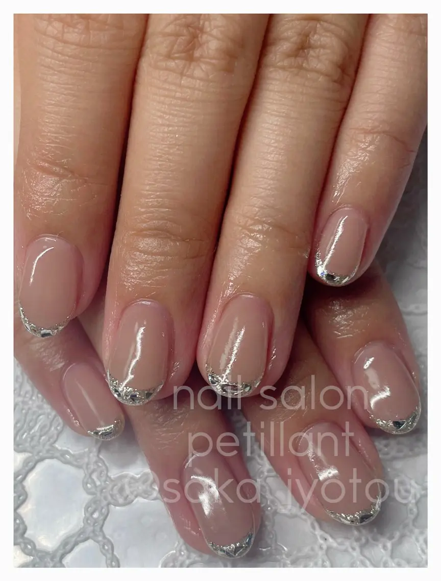 ネイル アートネイル フレンチネイル ガラスフレンチ nail salon petillantのネイルデザイン