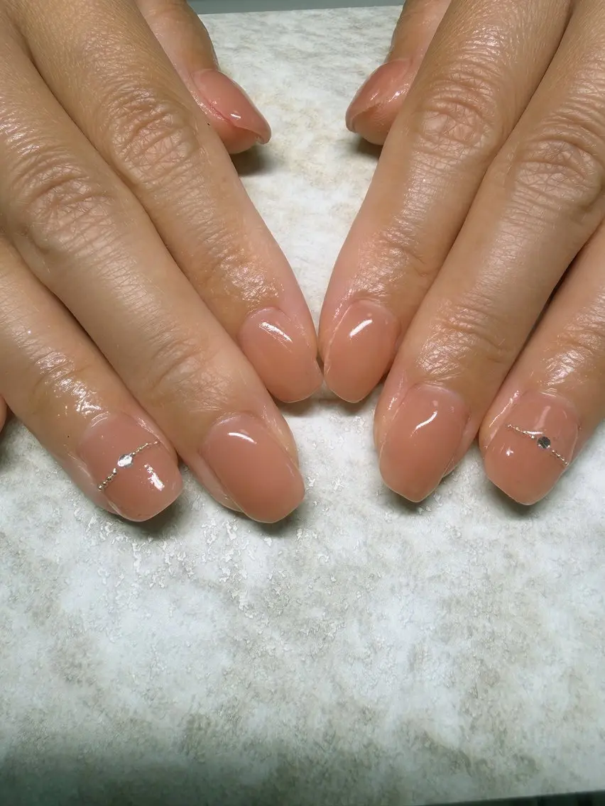 ネイル オフィスネイル ピンク ピンクベージュ ストーンネイル ハンドネイル TOWA NAILのネイルデザイン