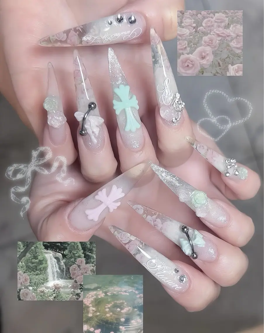 ネイル ブルー クリアネイル ドット フットネイル ジェルネイル ハンドネイル Rin Nail 新大久保店のネイルデザイン