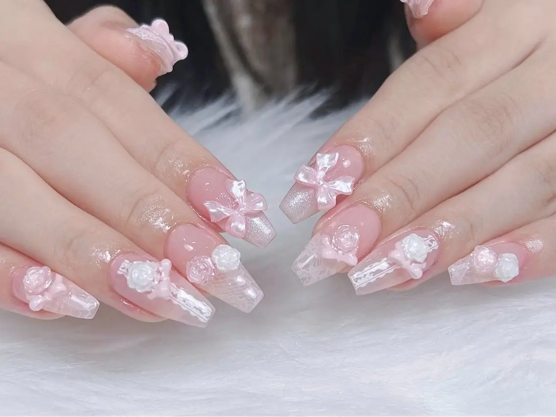 ネイル ハート 韓国ネイル 春ネイル 夏ネイル バレンタイン Sora nail 長さ出し専門店のネイルデザイン