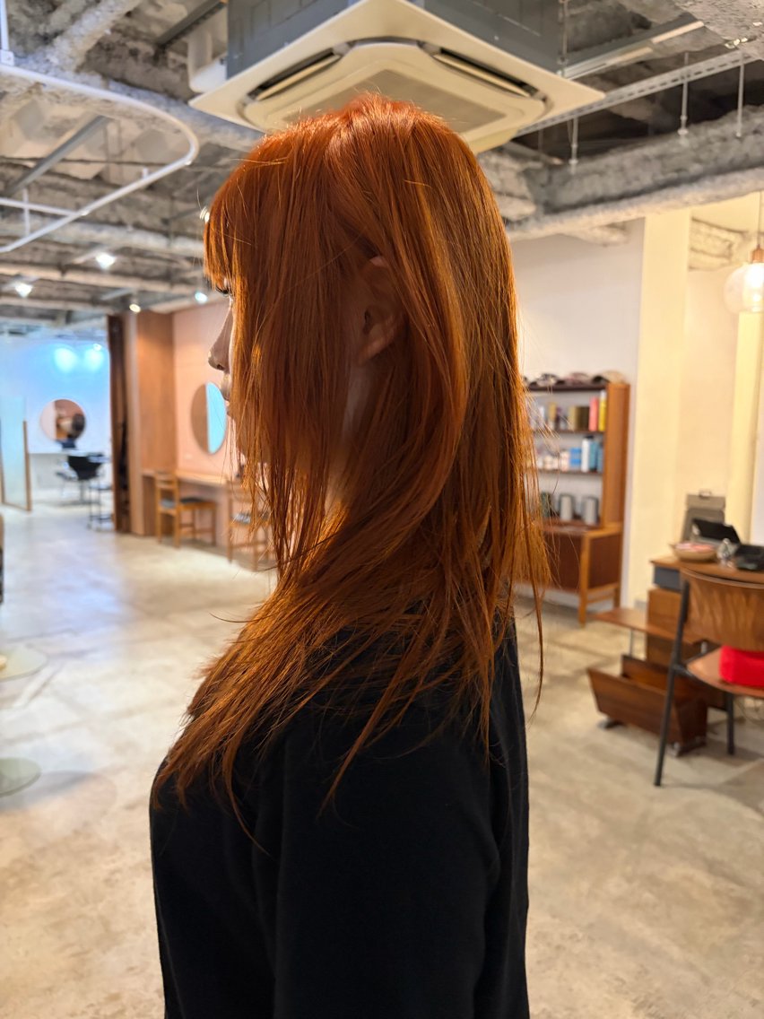 ロング カラー ブリーチ ブラウンカラー ダブルカラー ブリーチなしカラー オレンジ カット ヘアカラー yu maのヘアスタイル