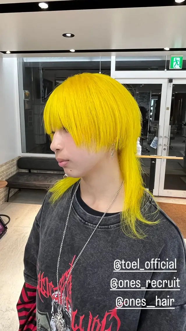 ミディアム カラー イエローカラー ウルフカット 【毎朝セット3分】 メンズパーマ　真人のヘアスタイル