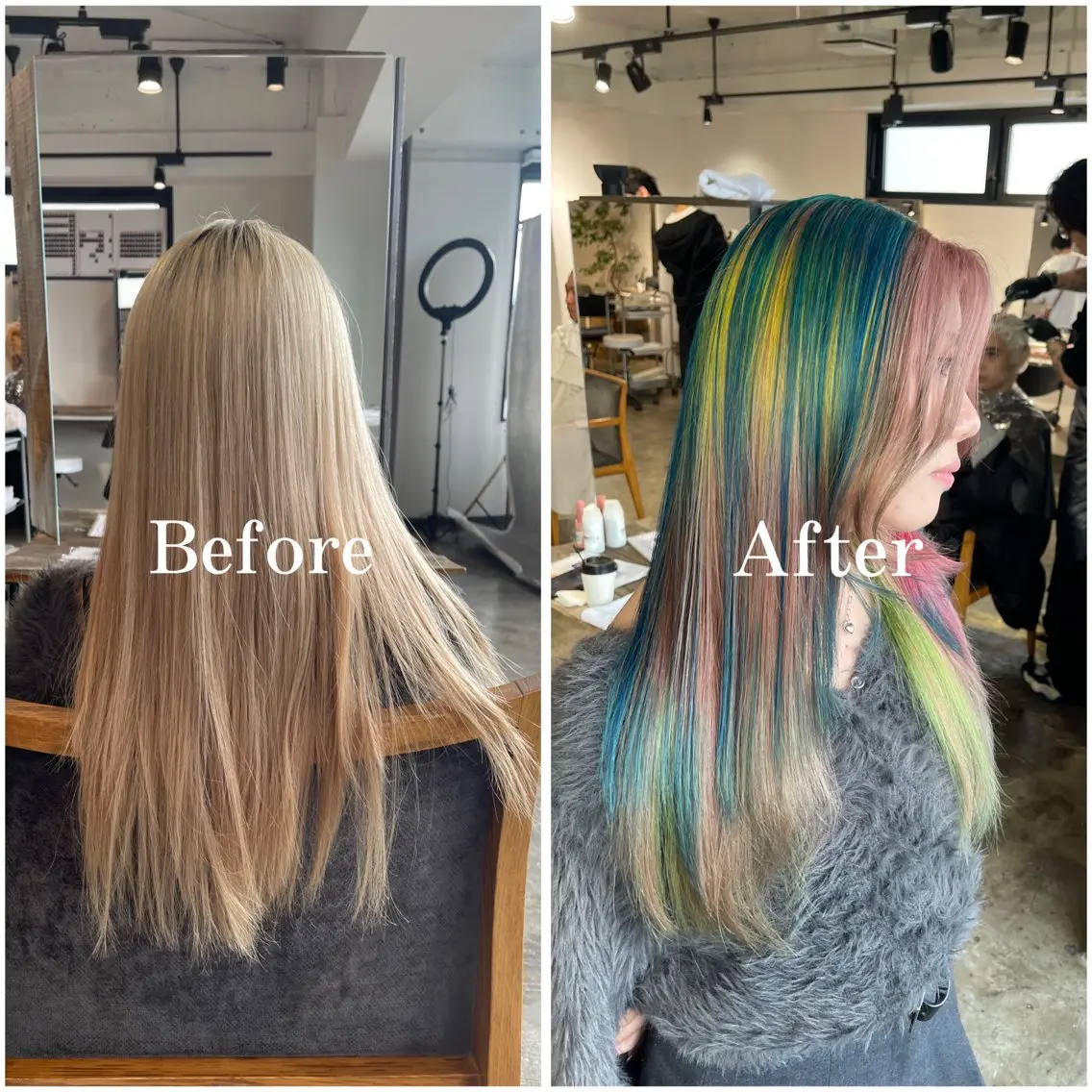 ロング カラー ブリーチ ケアブリーチ デザインカラー 似合わせカット ムラ修正/ ハイトーン💖Riaのヘアスタイル
