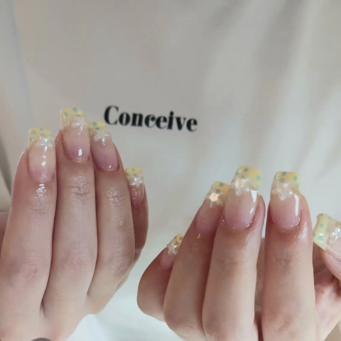 ネイル ドット フレンチネイル 持ち込み 夏ネイル 黄色 ハンドネイル owlnail /持込みデザイン専門のネイルデザイン