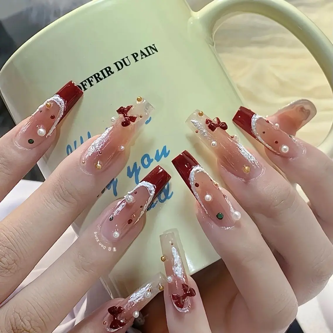 ネイル フレンチネイル ガーリー ガラスフレンチ 韓国ネイル ロングネイル ハンドネイル Venus nail チップ長さだし専門店のネイルデザイン