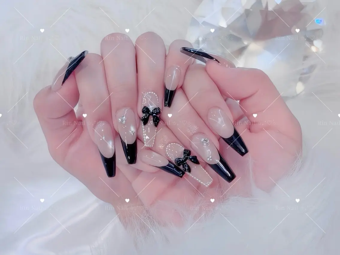 ネイル べっ甲ネイル ブルー 長さ出し フレンチネイル ジェルネイル ハンドネイル Rin Nail 新大久保店のネイルデザイン
