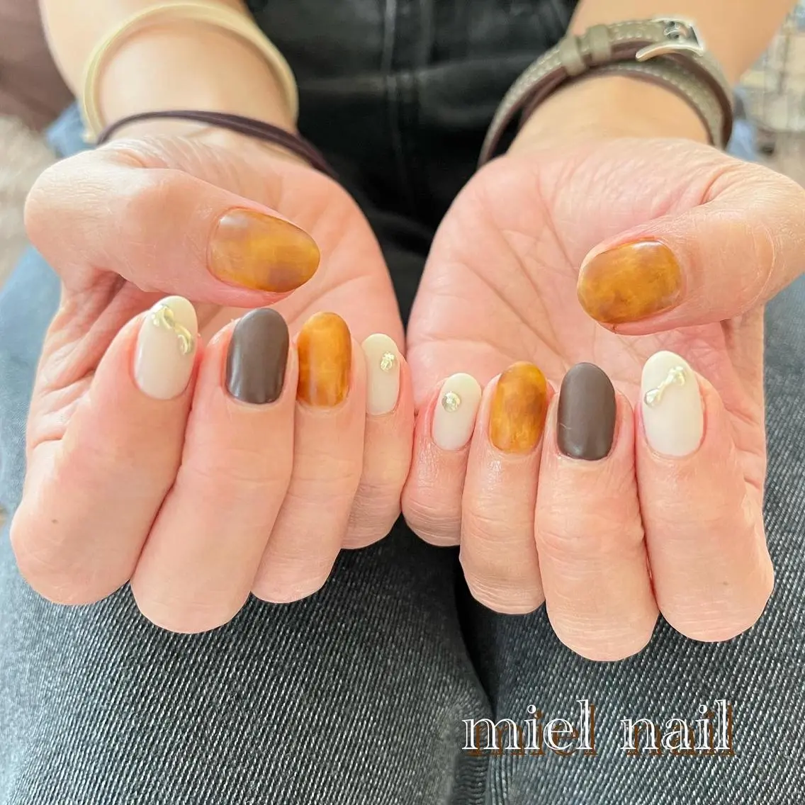ネイル べっ甲ネイル マットネイル 春ネイル 冬ネイル miel nailのネイルデザイン