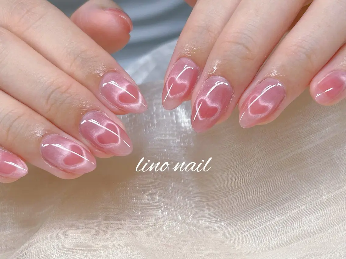 ネイル 長さ出し フットネイル ハート レース マグネットネイル ハンドネイル Lino Nailのネイルデザイン